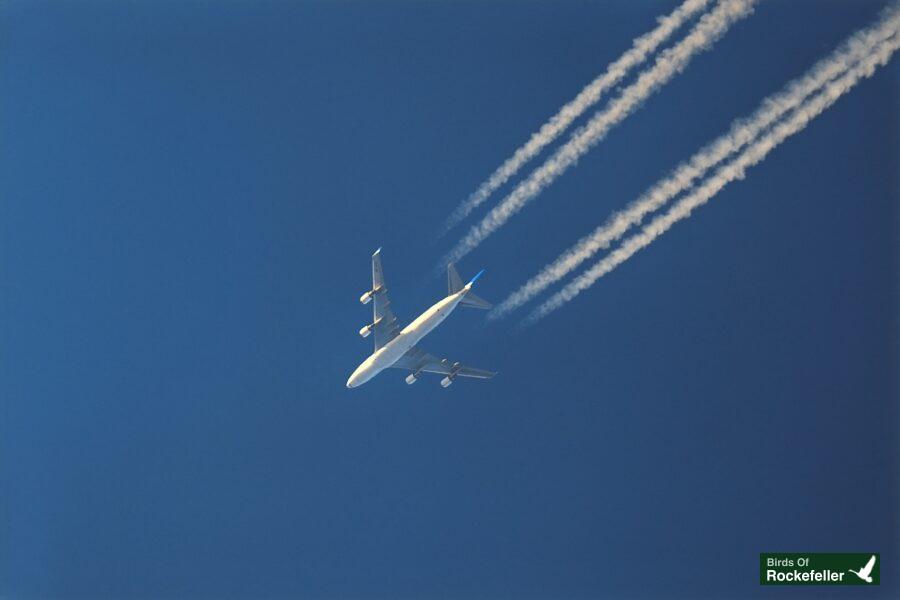 A plane flying in the sky.