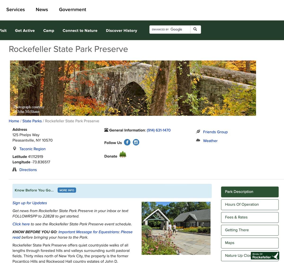 A website page for rochester state park purpure.