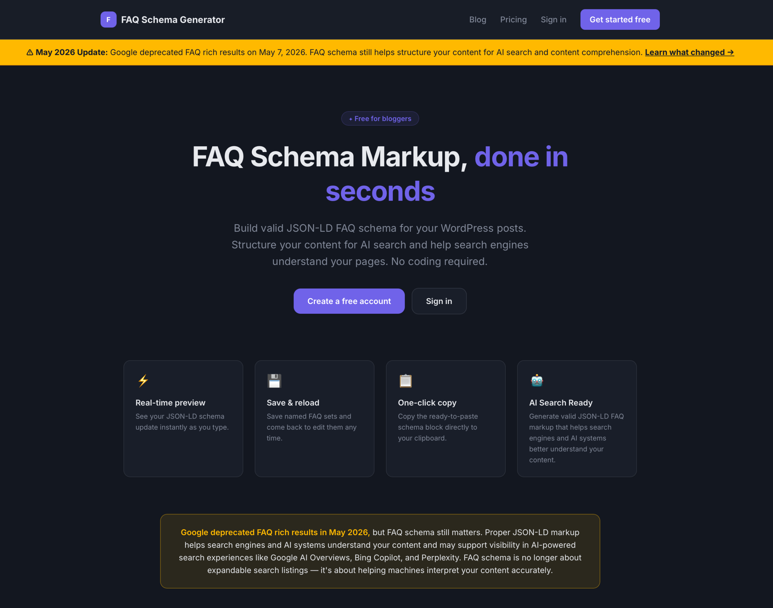 FAQSchemaGenerator Landing Page